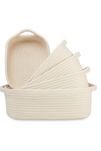 Generic ROUNY Cotton Rope Woven Basket Set with Handles for Organizing & Rect...