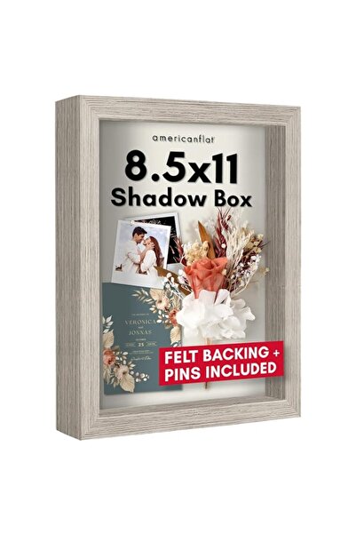 Generic Brand Americanflat 8.5x11 Shadow Box Frame in Driftwood with Soft Lin...