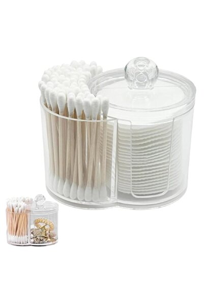Generic Makeup Pad Holder with Lid and Cotton Swab Storage, Clear Plastic 2-i...