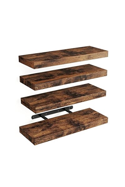 Generic 4Pcs Rustic Brown Floating Wall Shelves, Large & Deep Sturdy Wall-Mou...