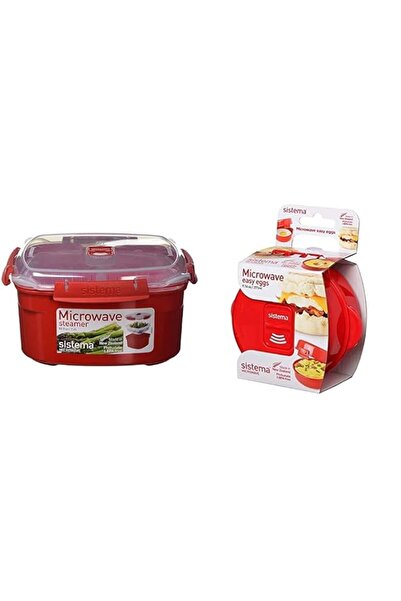 Generic Sistema Microwave Medium Steamer and Easy Eggs Bundle - Red