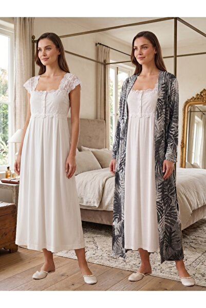 by İGP Maternity Cotton Patterned Dressing Gown Nightgown Set Effortt