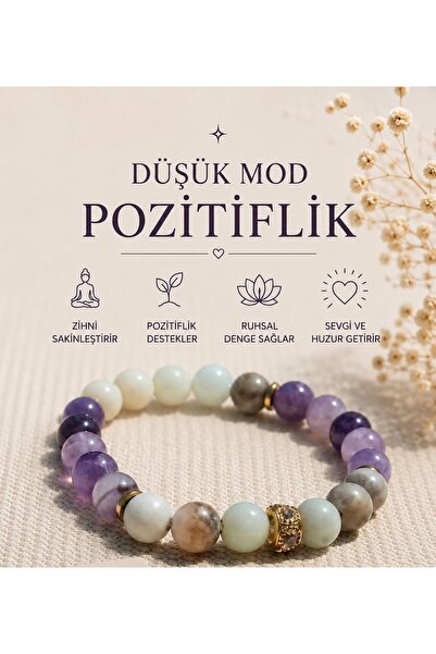 Leyandoğaltaş Doğal Taş Pozitiflik Bilekliği – Ametist ve Akik Taşlı Şık Tasa...