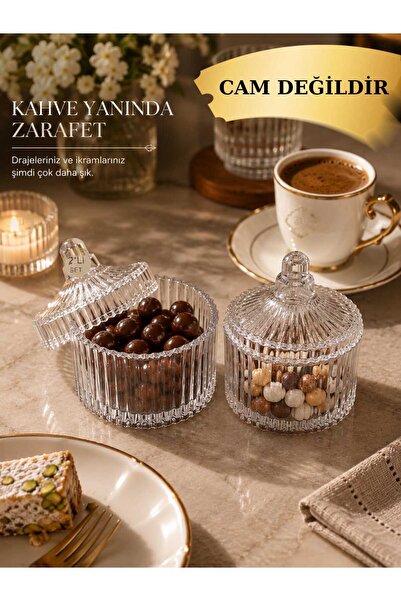 Le Paon 2'li Set 7 cm Kapaklı Mika Kahve Yanı Sunumluk, Şeffaf Lokumluk, Draj...