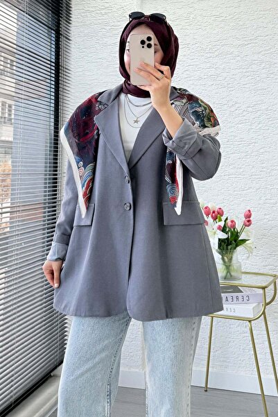 MELEK ARAZ Two-Button Linen Blazer Women's Jacket - Gray