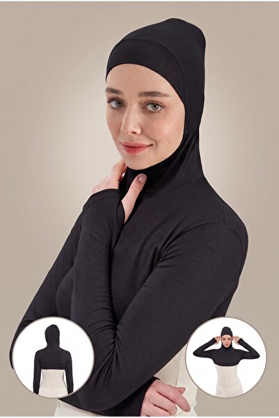 MyReal Fingerless Hooded Combed Cotton Half Bodysuit - Practical Hijab Underg...