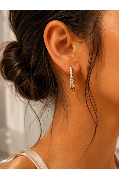 MARE BUTİK Zircon Stone Thin Hoop Earrings – Gold