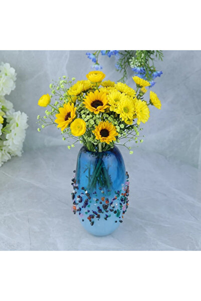 Al Hadaya Mall Elegant Design Blue Glass Vase - Blue and Colored - 19X19X31 cm