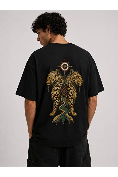 CANMODA İkiz Jaguar – Μαύρο μπλουζάκι με σχέδιο oversize και στάμπα