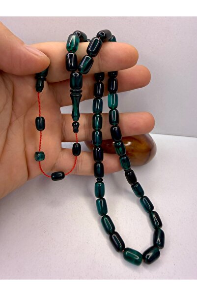 İskenderun Tesbihcilik 7/11 mm Green Black Hareli Fire Amber Prayer Beads