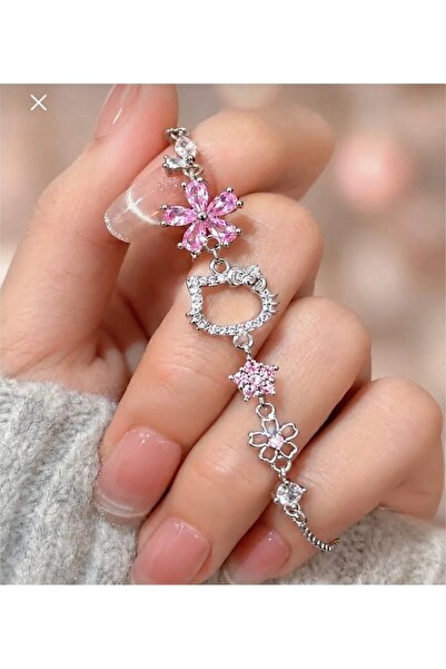 shop HELLO KITTY KOLYE PEMBE TAŞLI BİLEKLİK ÇELİK SET