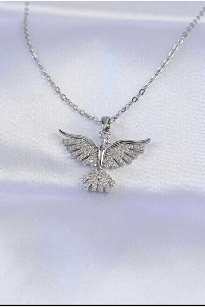 OGHAMAY Silver Color Sf Chain Zircon Stone Phoenix Bird Steel Necklace - 3408