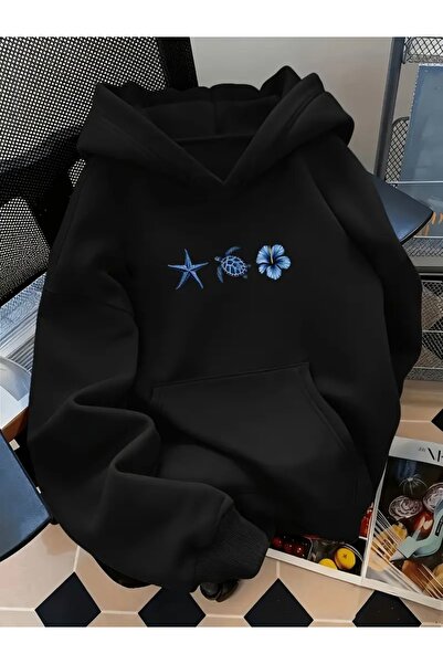 FUFLUNS Sea Star Flower Printed Oversize Unisex Women/Men Hooded Sweatshirt