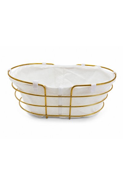 OEM Coș fructe din inox auriu 27 x 20 x 11 cm, cu interior textil alb