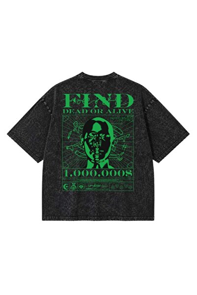 barsdepo Oversize Washed Black T-Shirt – Japanese Samurai Printed Unisex Stre...