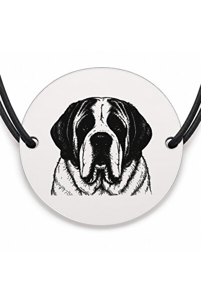 Simoshop Brățară argint 925 cu bănuț gravat portret de Saint Bernard, șnur ne...