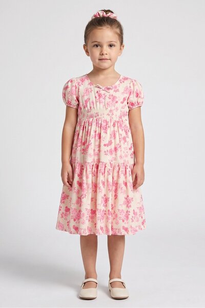 NANETTE LEPORE Toddlers Girl 2 Pieces Floral Print Dress With Scrunchies, Mul...