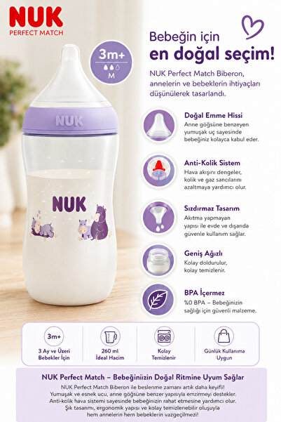 Nuk Perfect Match 3M+ Biberon 260 ml – Anti-Kolik