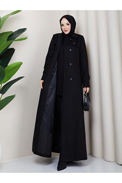 moda asmila Kruvaze Pelerin Detaylı Tam Boy Kaşe Manto