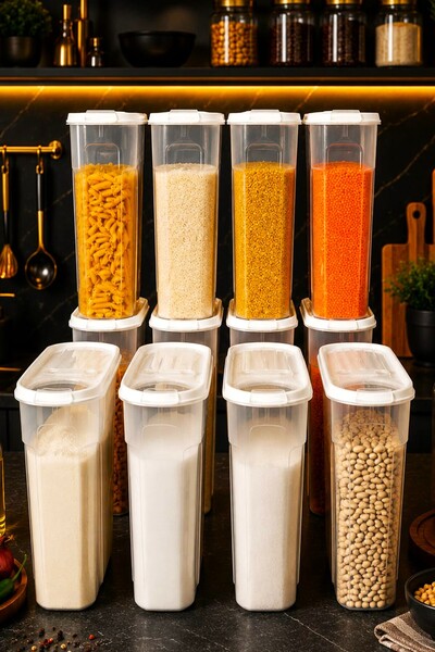 SWENCRAFT 12 ADET 6 Litre BEYAZ Erzak Bakliyat Saklama Kabı Kiler Box 6 'lı Set Lüks Şık Kutu BEYAZ