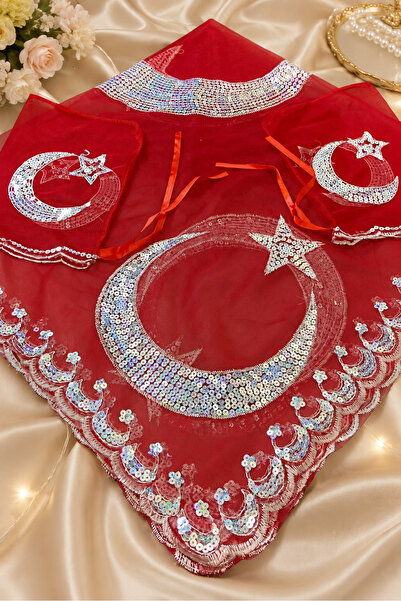Vipfoni Pullu Ayyıldız Motifli Kırmızı Damat Sağdıç Kına Gecesi Asker Eldiven...