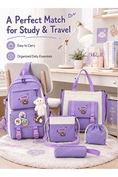 Topyich 5CS School Bag Set for Girls, Lightweight Purple School Backpack with...