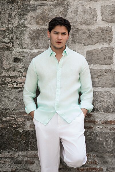 Paul Martin Regular Fit Hidden Button Collar 100% Linen Raw Linen Shirt