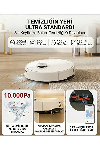 Xiaomi ROBOROCK 10.000 Pa Yüksek Emişli Akıllı Robot Süpürge, Dolanma Karşıtı...