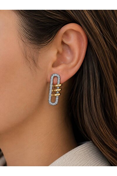 stainless steell Zircon Stone Spiral Detailed Steel Earrings