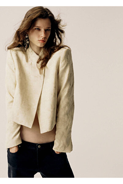 MANGO Woman Düğmeli jakar blazer ceket