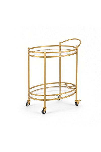 YINZUO 2-Tier Rolling Serving Cart with Glass Shelves, Metal Beverage Cart on...
