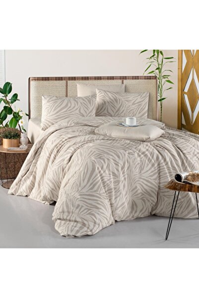 OEM Lenjerie de pat bumbac, Zebra, 2 persoane, bej, set 4 piese