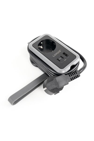 OEM Разклонител Lohuis, 1 гнездо + 2 USB-C PD + 1 USB-A, 1.4 м, 3680 W, 3 x 1...