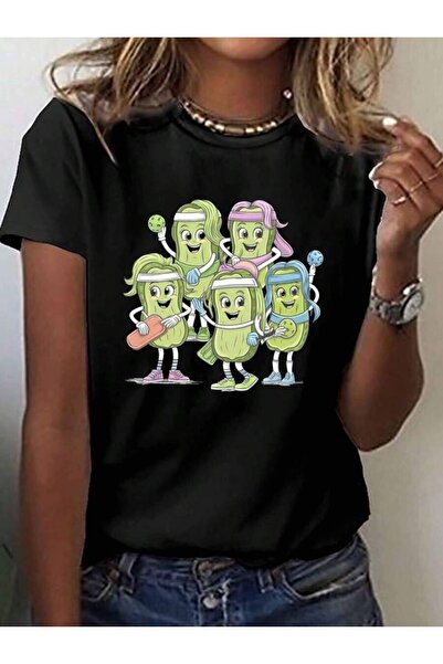23ERVA Women's Pickleball Playing Pickles T-Shirt - Short Sleeve Crew Neck Ca...