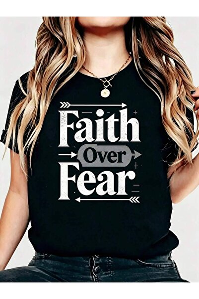 kai22 Casual Graphic Women's T-Shirt Faith Over Fear Print Summer Daily Wear ...