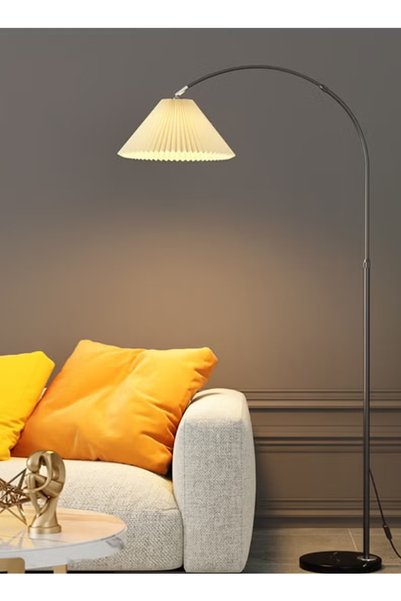 DIDA Nordic Tricolor Dimmable LED Arc Floor Lamp Minimalist 180° Multi-angle Adjustable Standing Lamp With Pleated Lampshade Marble Base For Bedroom Living Room Study Floor Lighting With Bulb