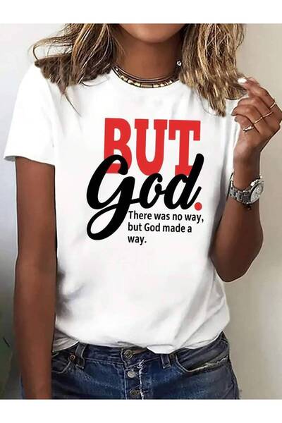 9JY Fashion Women'S Short Sleeve T-Shirt - Pink Tee With "BUT God" Print, Con...