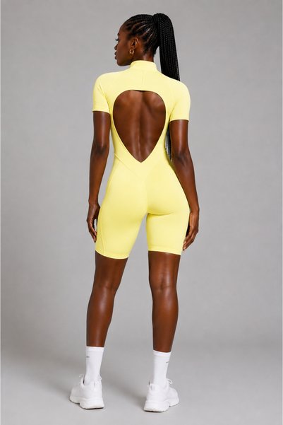 Art of Act Sculpt Open-Back Short Jumpsuit – Lemon Yellow