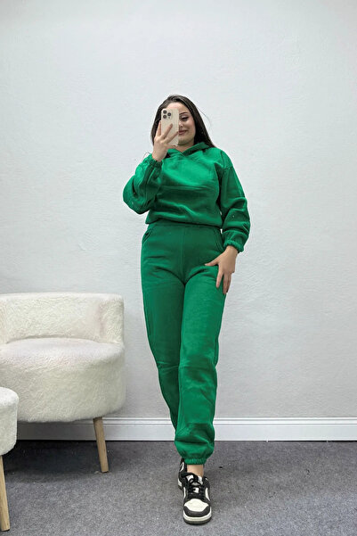 BELENDİR Women's 3 Threaded Hooded Tracksuit Set Green