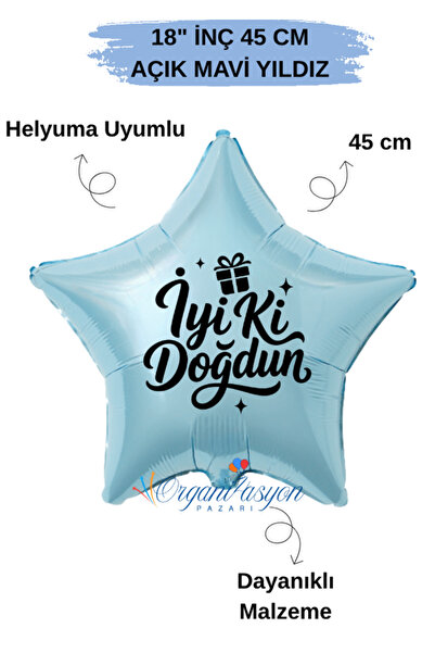 Organizasyon Pazarı 18 Inch Blue Star Foil Balloon |   Happy Birthday Gift Bo...