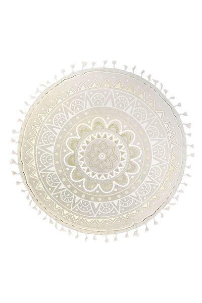Zâna Casei Pernă decorativă de vară, rotundă, bej, cu mandala din folie aurie...