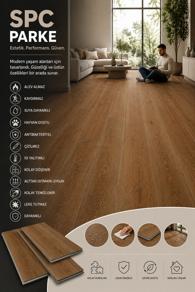 Zera Floor SPC Parke 4+1 mm Ahşap Desenli Suya Dayanıklı Kilitli Geçme Zemin ...