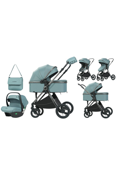 Krista Cărucior 3 în 1 Luxmom A4, Verde, Dublu Reversibil cu Coș