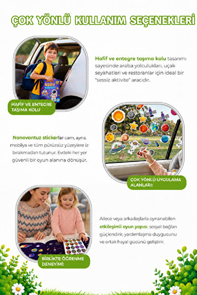Diytoy 4'lü SET Nano Vantuzlu Bitmeyen Sticker Seti - Yıkanabilir, Yırtılmaz Eğitici Tekrar Tekrar Yapışan
