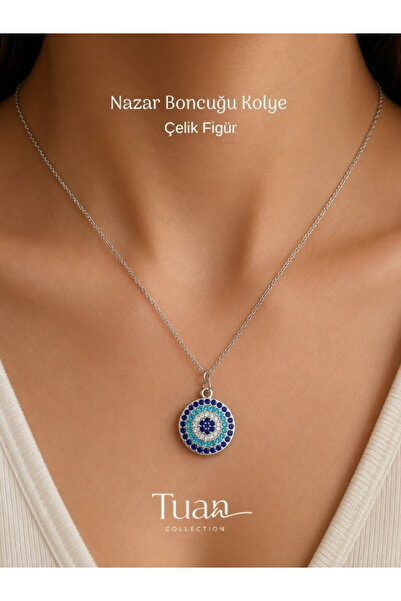 Tuan Collection Nazar Boncuklu Necklace Steel Figure Lacquer Chain Nazar Bonc...