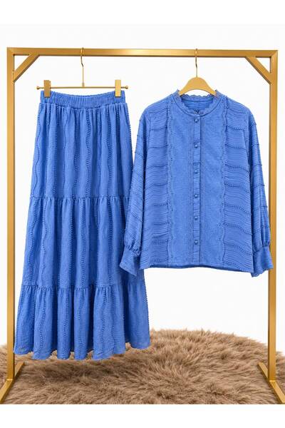 jooq Women's Hijab Embroidered Scallop Embroidered Shirt Skirt Two-Piece Set
