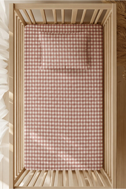 pistore 100% Cotton Ranforce Elastic Sheet Set - Powder Gingham Patterned Par...