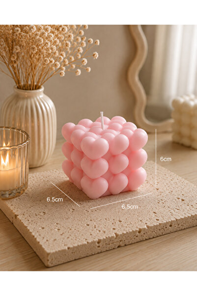 Handyol Kalpli Bubble Dekoratif Mum – Pembe Doğal Soya Wax Mum 6,5 × 6,5 cm –...