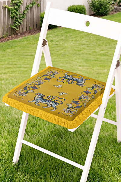 Realhomes Fringed Zippered Chair Cushion with Tiger Figure and Floral Motifs ...