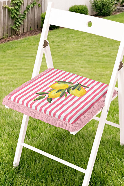 Realhomes Lemon Figured Striped Mediterranean Style Fringed Zippered Chair Cu...